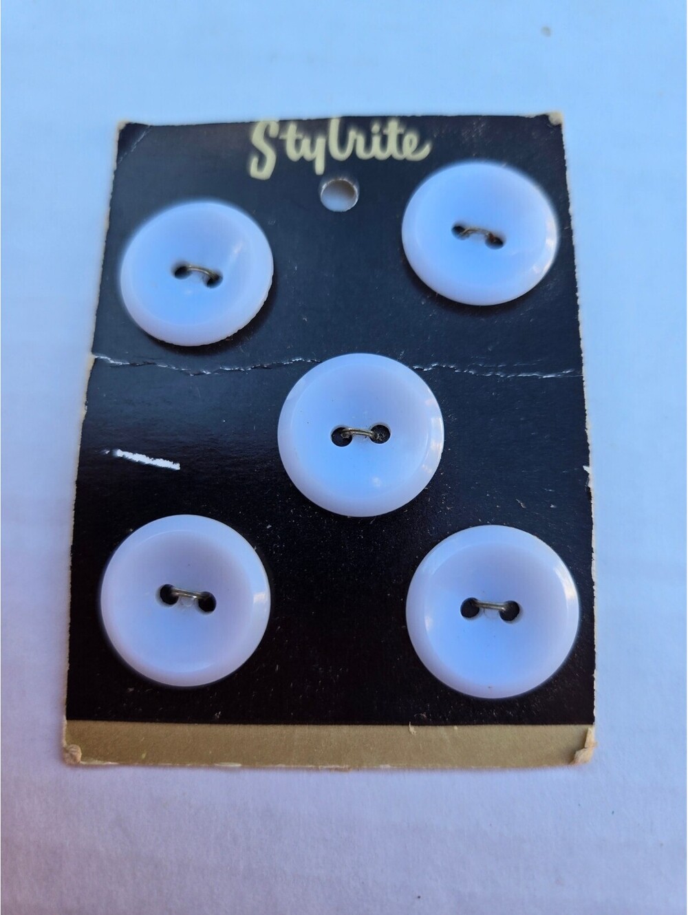 Vintage Stylrite White Sewing Buttons Original Card Set of 5 Two-Hole Buttons
